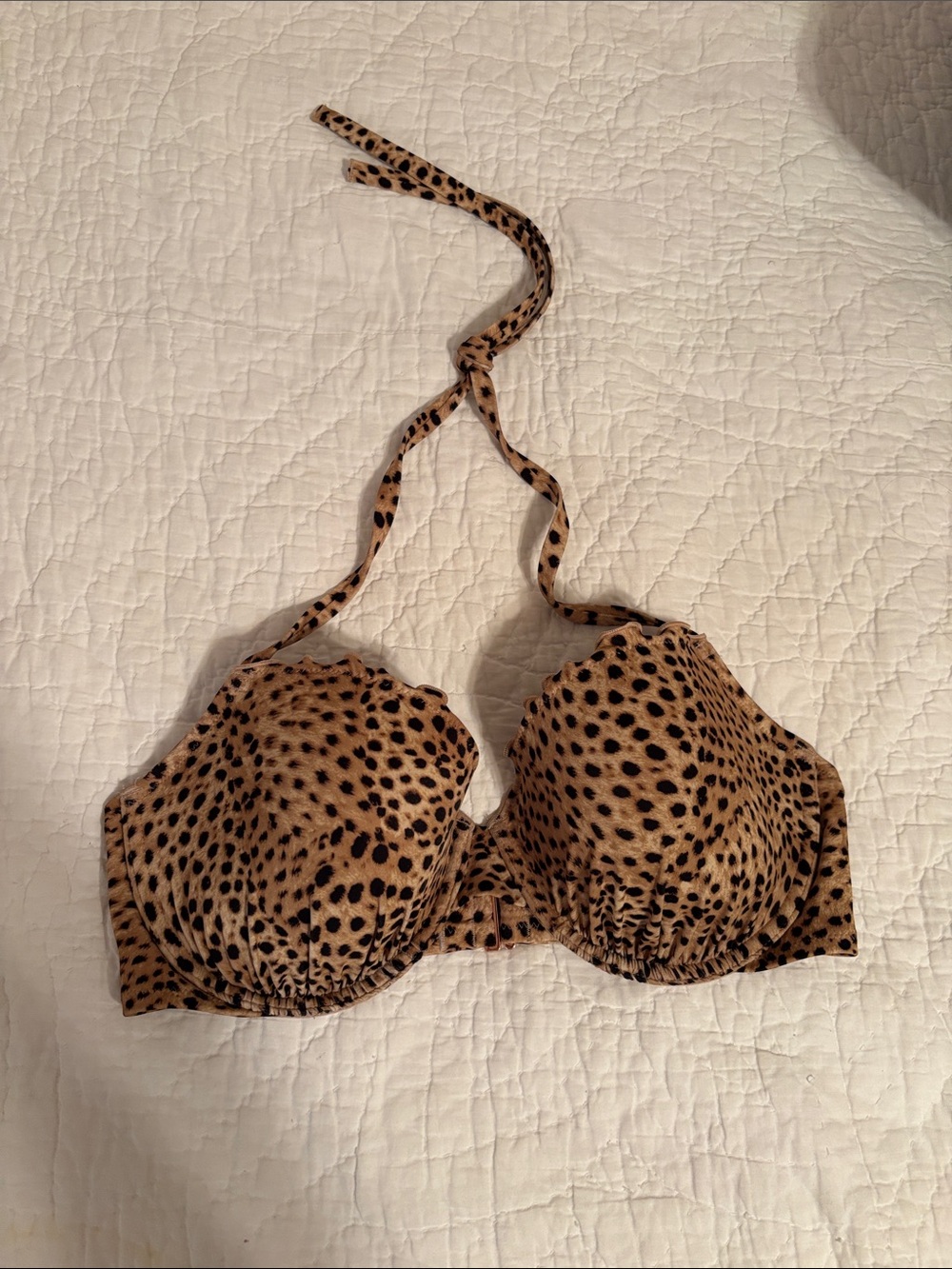 Shade & Shore Leopard Print Halter Swim Bra - Tan & Black‎